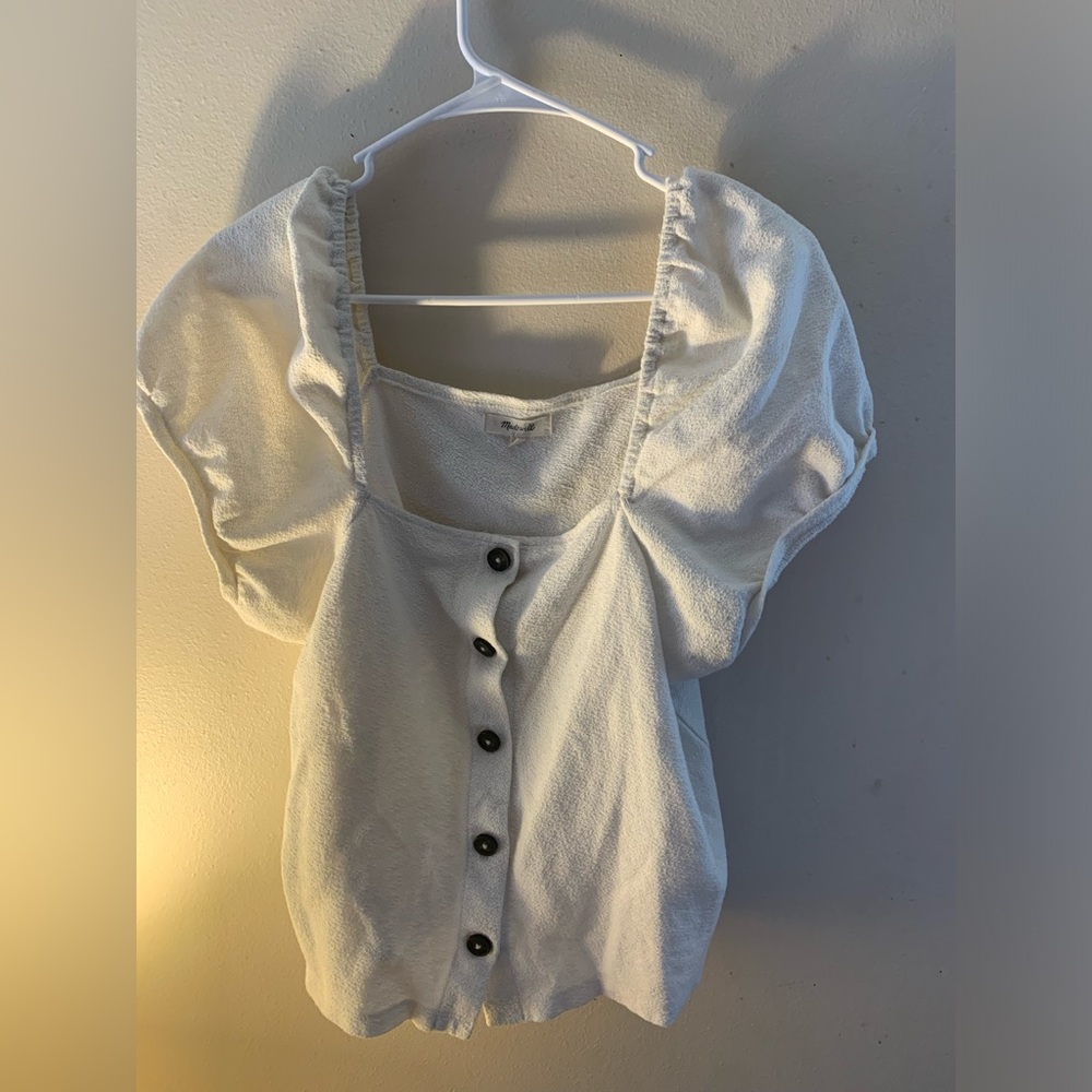 Madewell Puffer Sleeves Button Up Jacquad Tunic Women’s Size Large